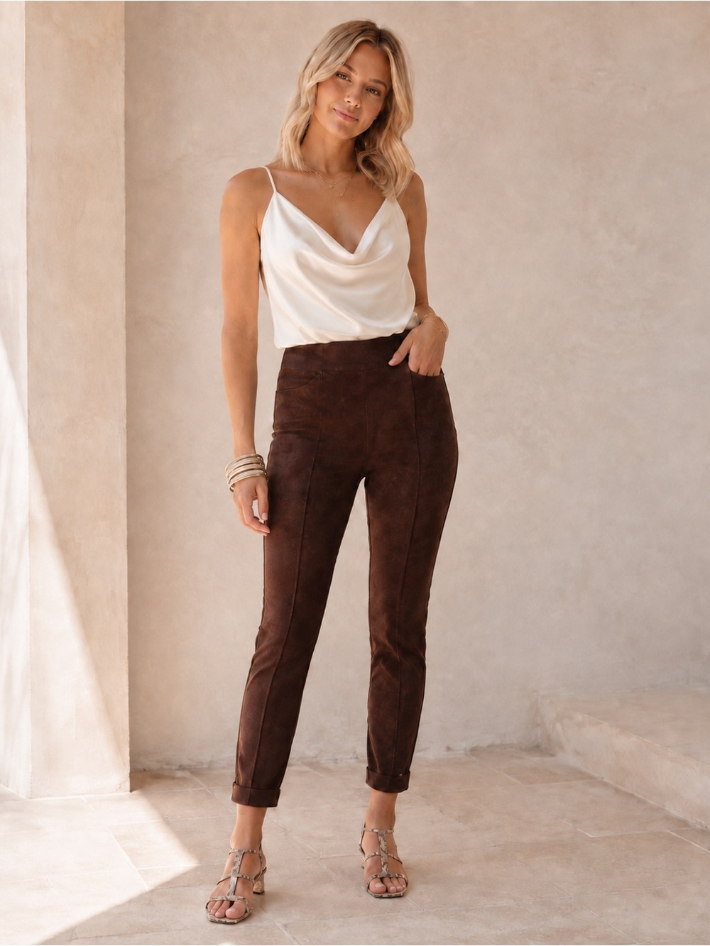SPANX Capri Faux Suede High Waisted Dressy Pants Leggings  Wine